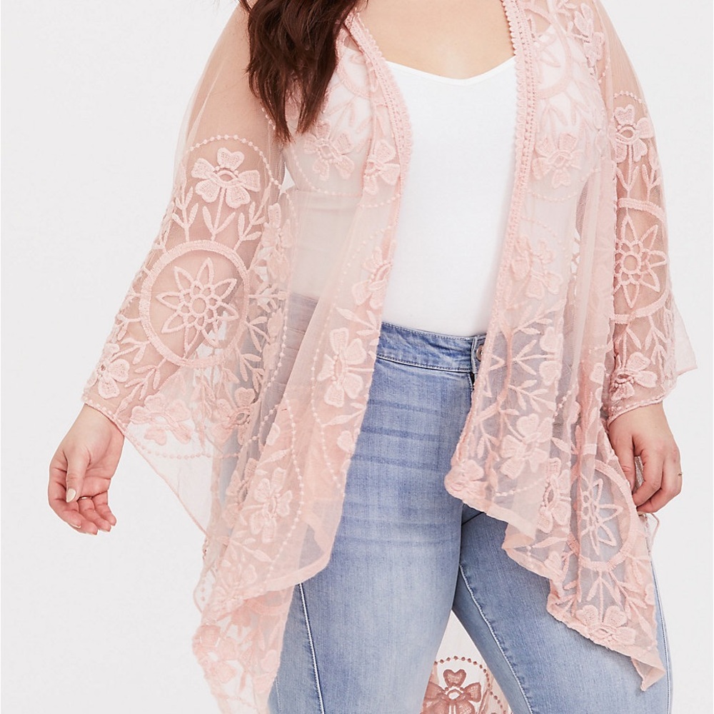 OS Ruana Boho Tunic Pale Rose Pink